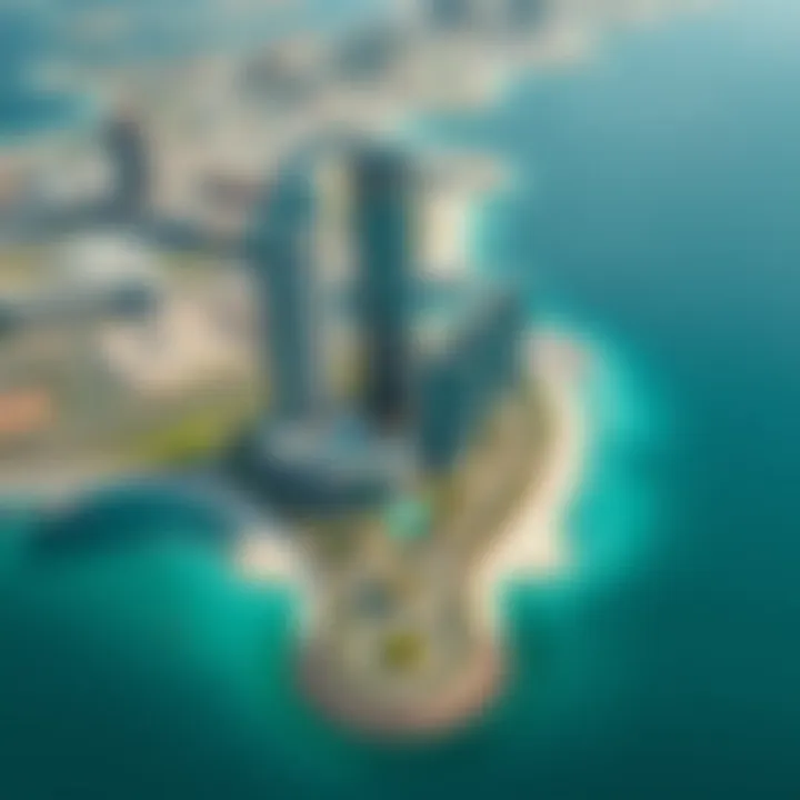 Reem Island Development: Baheen Tower's Strategic Location Aerial view of Reem Island showcasing Baheen Tower