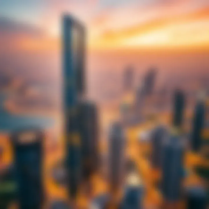 Aerial view of C2 Bateen Tower positioned in the vibrant Dubai skyline