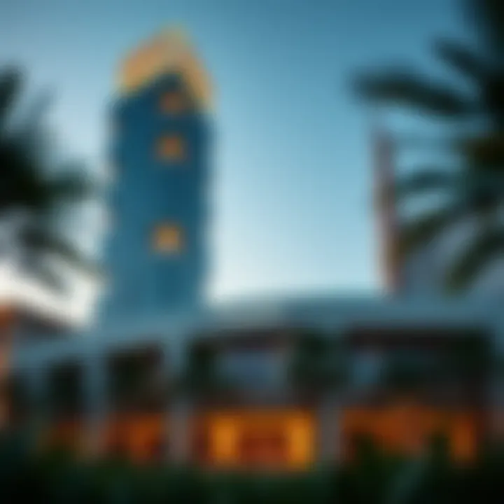 Exterior view of C2 Bateen Tower showcasing its unique architectural design