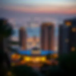 A panoramic view of Dar Al Riffa showcasing its stunning architecture against the Dubai skyline