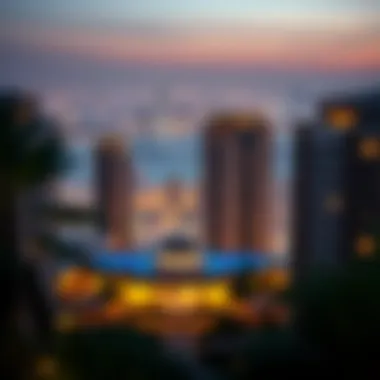 A panoramic view of Dar Al Riffa showcasing its stunning architecture against the Dubai skyline