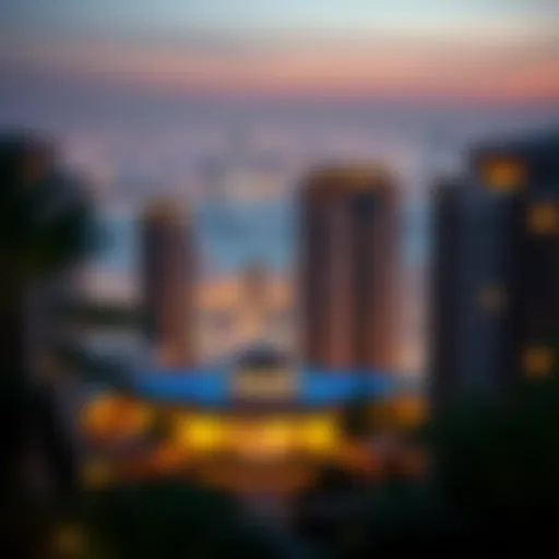 A panoramic view of Dar Al Riffa showcasing its stunning architecture against the Dubai skyline
