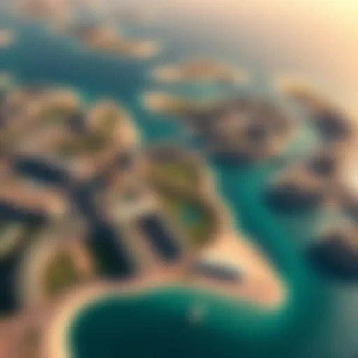 Aerial view of Dubai Island World showcasing its unique landscapes