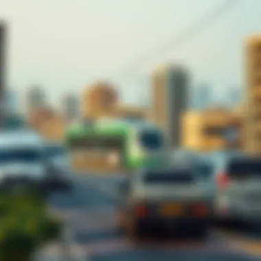 A vibrant community around a Dubai Metro Green Line station, emphasizing urban development