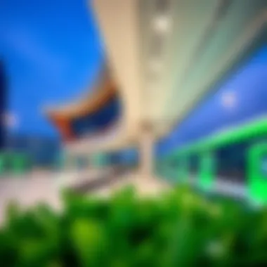 A panoramic view of a Dubai Metro Green Line station showcasing modern architecture