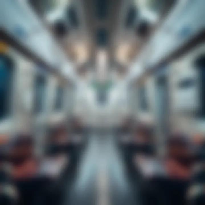 Inside a Dubai Metro Green Line train highlighting spacious interiors and seating