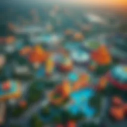 Aerial view of Dubai Parks and Resorts showcasing theme parks and attractions