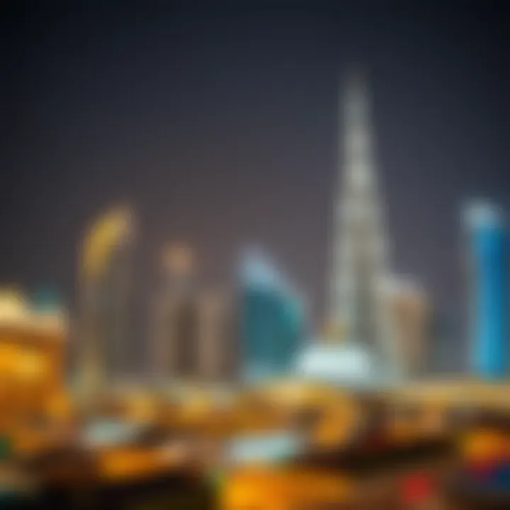 Dubai skyline with illuminated buildings during Ramadan nights