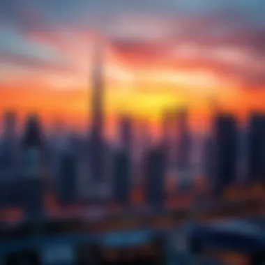 Breathtaking Sunset Over Dubai's Skyline Stunning skyline view of Dubai at sunset