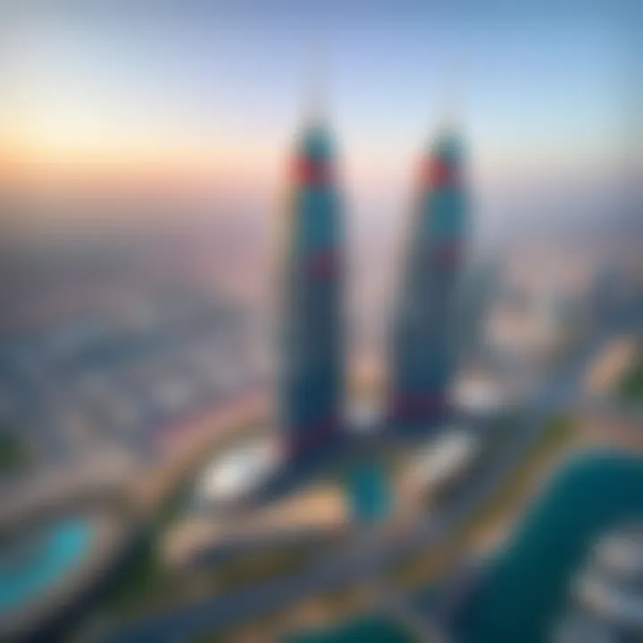 Aerial perspective of Al Barsha area highlighting the Twin Towers' significance