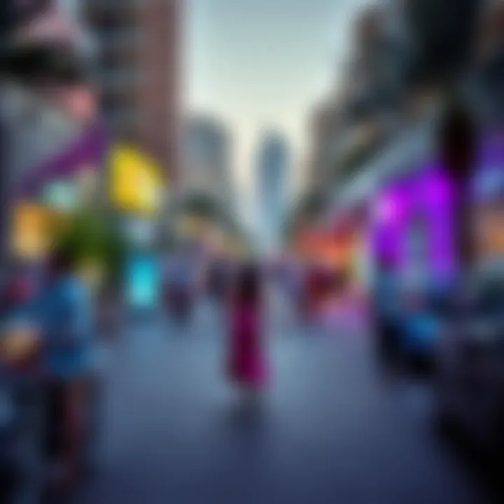 Vibrant lifestyle scene in Arjan district near Al Faris Building