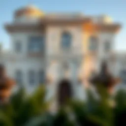 Stunning facade of an Arabian villa showcasing intricate architectural details