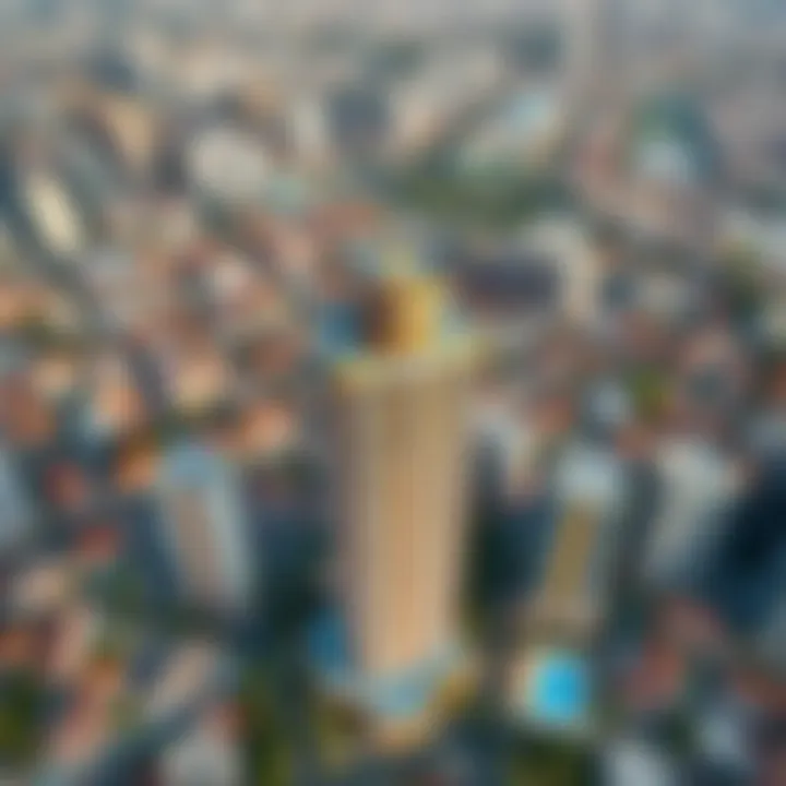 Aerial view of vibrant neighborhood surrounding point towers