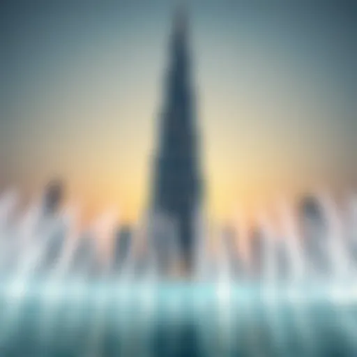 Stunning view of Burj Khalifa with water dance