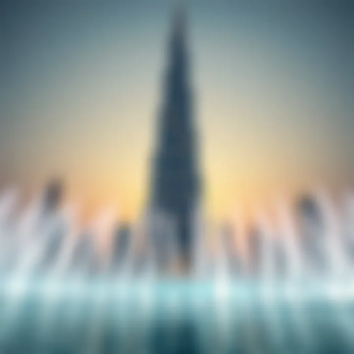 Stunning view of Burj Khalifa with water dance