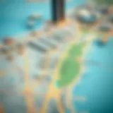 Detailed view of Dubai land area map highlighting key zones