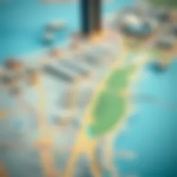 Detailed view of Dubai land area map highlighting key zones