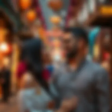Cultural Experience in Dubai Souks A couple enjoying a cultural experience in the vibrant souks of Dubai.
