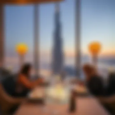 Luxurious Dining with Burj Khalifa View A lavish dining experience with a view of the Burj Khalifa, ideal for couples.