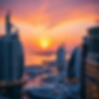 Romantic Sunset at Dubai Marina A serene sunset view over the Dubai Marina, perfect for romantic moments.