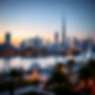 Dubai Skyline with Marina Park The iconic skyline of Dubai with Marina Park in the foreground