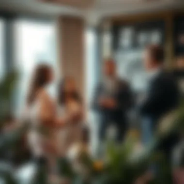 Real estate agent consulting with clients in a chic office