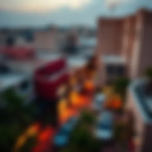 Aerial view of The Alley showcasing its vibrant streets and architecture