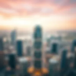 Aerial view showcasing Boulevard Central Tower amidst Dubai's skyline
