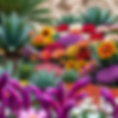 A Mosaic of Flora in a Desert Landscape Vibrant botanical garden showcasing diverse flora