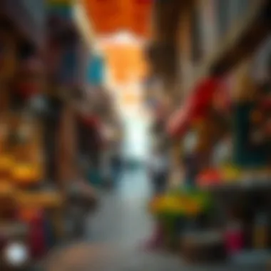 Vibrant street scene in Meena Bazaar with colorful stalls and local offerings