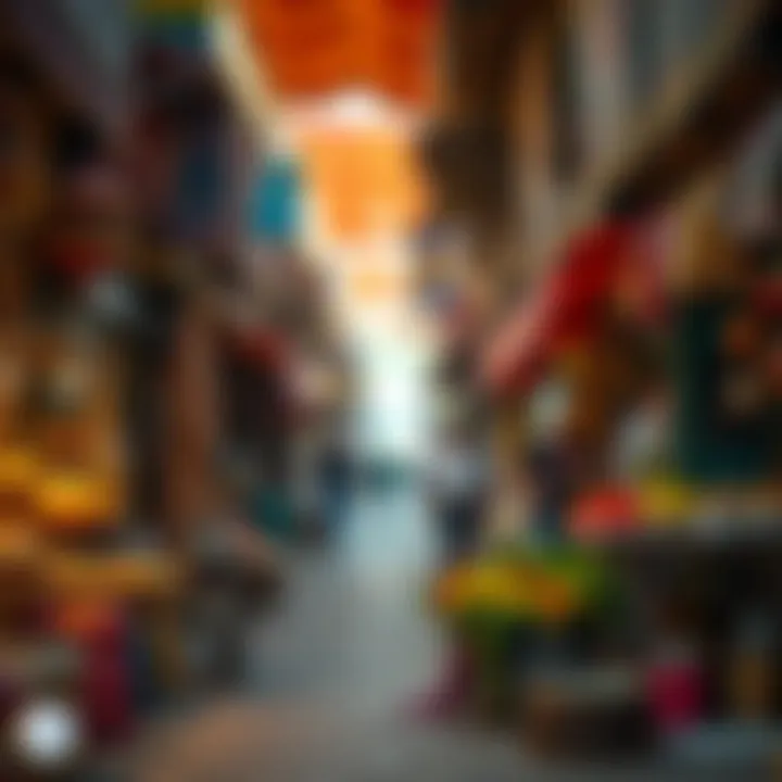 Vibrant street scene in Meena Bazaar with colorful stalls and local offerings