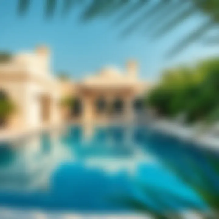 Swimming pool surrounded by lush greenery