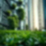 Lush greenery flourishing in a modern urban setting
