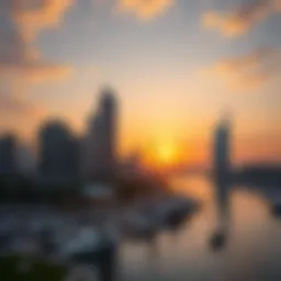 Stunning view of Habtoor Tower Marina at sunset