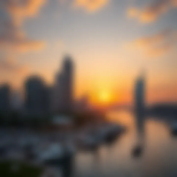 Stunning view of Habtoor Tower Marina at sunset