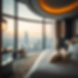 Luxurious hotel suite overlooking the Dubai skyline