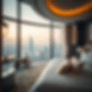 Luxurious hotel suite overlooking the Dubai skyline