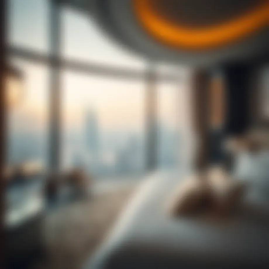 Luxurious hotel suite overlooking the Dubai skyline