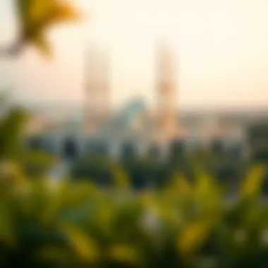 A panoramic view of JVC Mosque surrounded by lush greenery