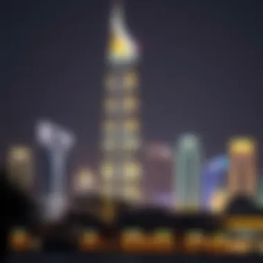 Night view of Lootah Building illuminated in Dubai’s skyline.