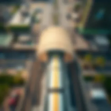 Aerial Perspective of Etisalat Burjuman Metro Aerial view of Etisalat Burjuman Metro station showcasing its architectural design