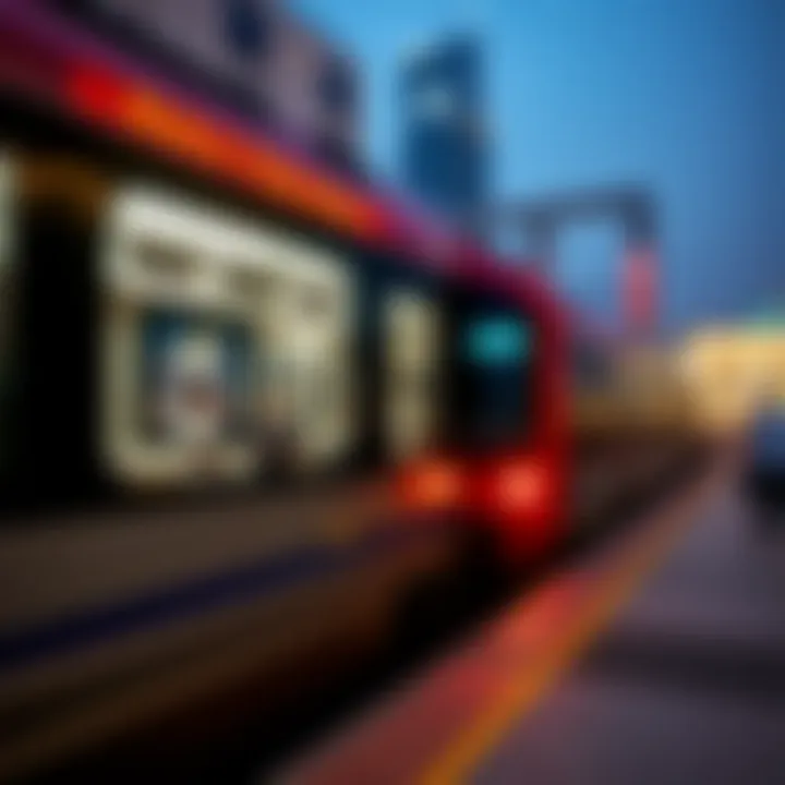 Metro train in transit near Dubai Hills Mall