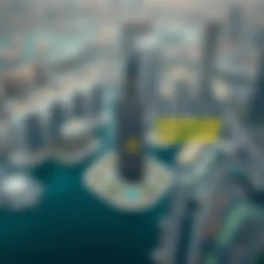 Strategic Location of Oberoi Tower in Business Bay Aerial view of Business Bay highlighting Oberoi Tower's location