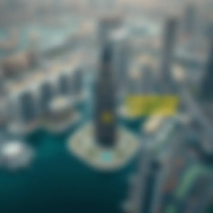 Strategic Location of Oberoi Tower in Business Bay Aerial view of Business Bay highlighting Oberoi Tower's location