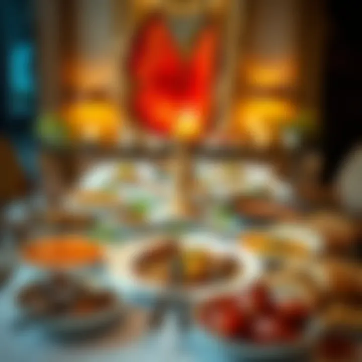 Traditional iftar table set with diverse dishes and dates
