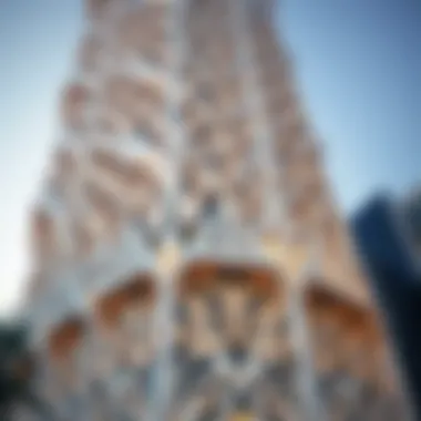 Close-up of the intricate exterior design elements of Sahab Al Emarat Tower.