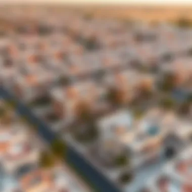 Aerial Perspective of Shams Townhouses in Dubai Aerial view of Shams Townhouses situated within the Dubai landscape