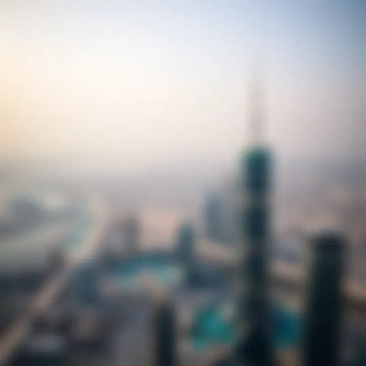 Panoramic view from a high floor of Sidra Tower overlooking Dubai