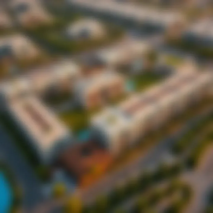 A stunning aerial view of Tilal Al Ghaf showcasing its lush greenery and modern architecture.