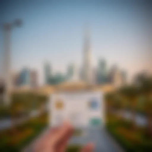 UAE skyline with residency card in focus